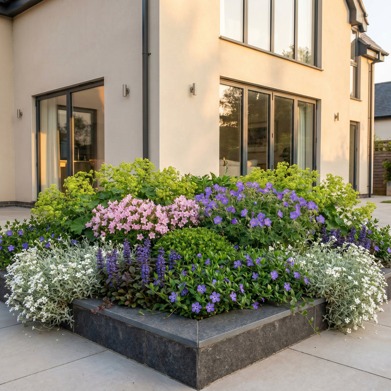 Green boutiQ - Borderpakket - Bodembedekkend - 6 Vaste planten - 1 m2 - Diversen kleuren - Weinig Onderhoud - Pot 11cm