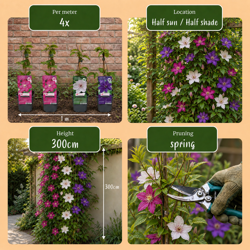 Green boutiQ - Plante grimpante - Clématite Tricolore - Fleur Rose Blanc Violet - Entretien facile - 3 plantes - Pot 11cm Hauteur 40cm