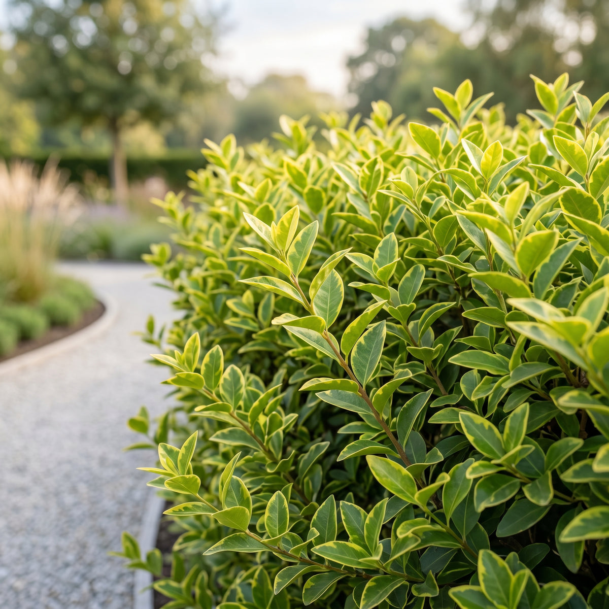 Green boutiQ - Plantes de haie - Ligustrum ovalifolium Aureum - feuillage jaune vert - 8 plantes - 1 mètre linéaire - persistant - pot 9cm hauteur 35-40cm