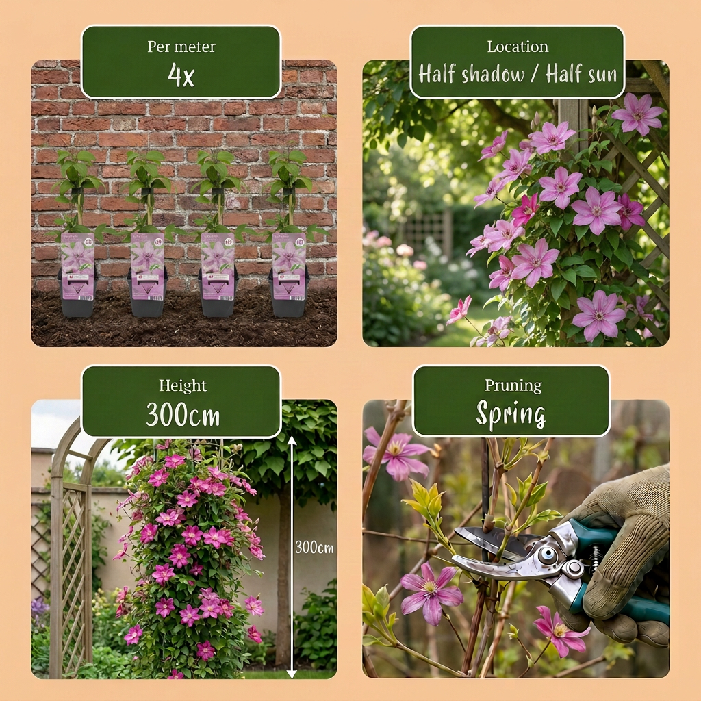 Green boutiQ - Klimplant - Clematis Hagley Hybrid - Bloem Roze - Weinig onderhoud -2 planten -  Pot 11cm Hoogte 40cm