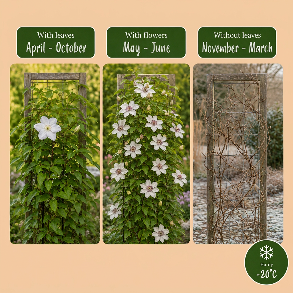 Green boutiQ - Klimplant - Clematis Miss bateman - Bloem Wit - Weinig onderhoud -2 planten -  Pot 11cm Hoogte 40cm