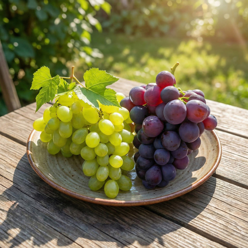 Green boutiQ - Plant fruitier - Vitis vinifera Himrod - Vanessa - Vigne - Sans pépins - Raisin bleu & blanc - 2 plantes - Pot 15cm - Hauteur 50cm