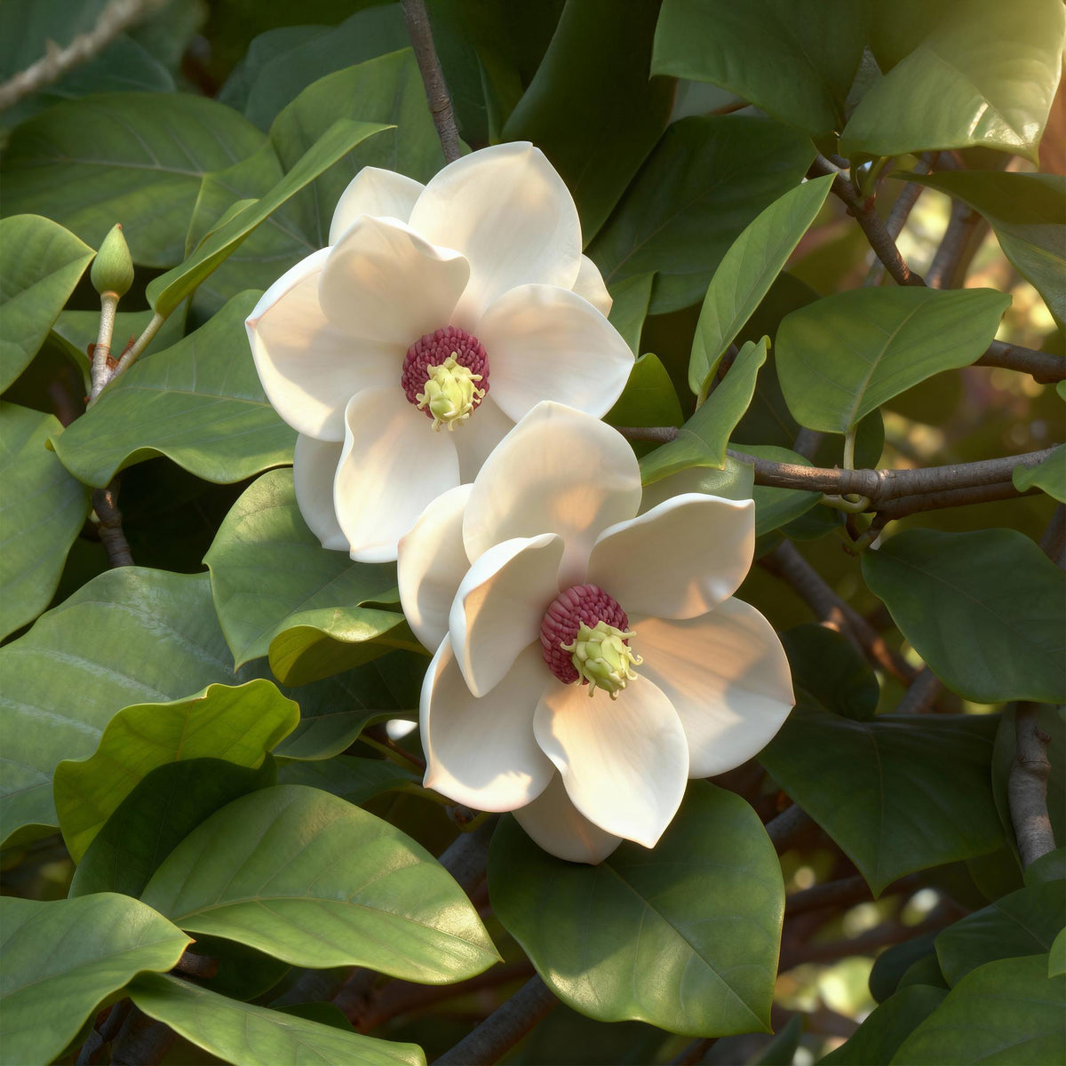 Green boutiQ - Gartenpflanze - Magnolia sieboldii - Blüte Weiß-Rot - 3 Pflanzen - Laubabwerfend - Pflegeleicht - Topf 12cm Höhe 30cm
