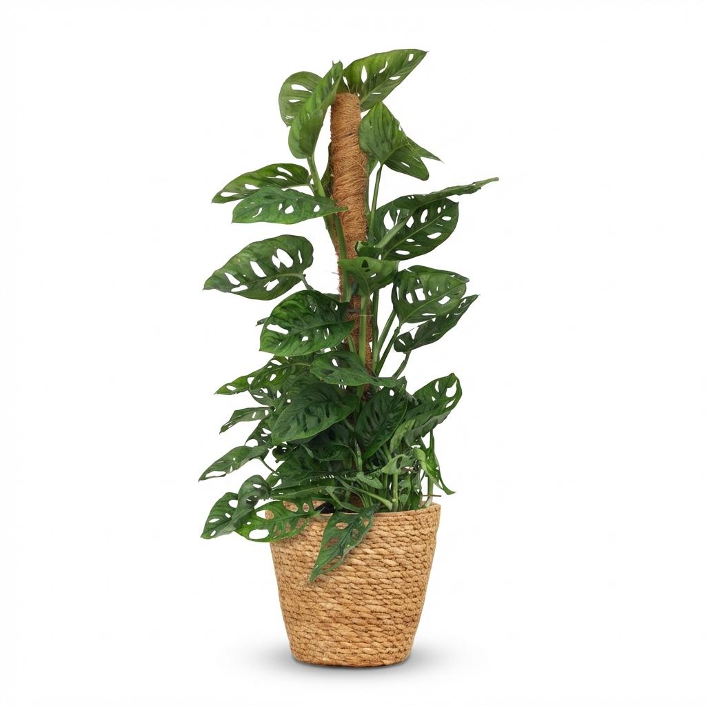 Green boutiQ - Plante d'intérieur - Monkey Mask - Monstera Adansonii sur tuteur - Vert - Entretien facile - 1 plante - avec panier - Pot 19cm - Hauteur 90cm
