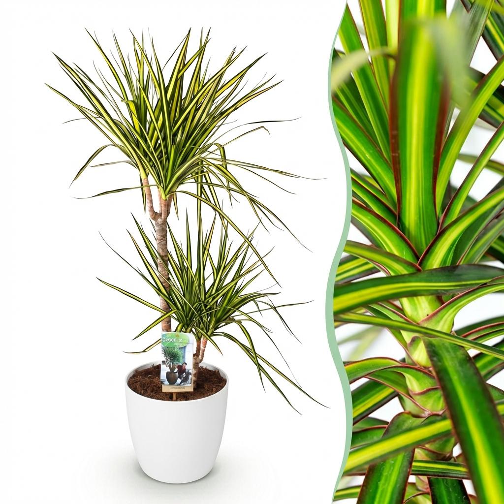 Green BoutiQ - Plantes d'intérieur - Dracaena Sunray - Dragonnier - Peu d'entretien - Vert - 1 Plante - avec Pot Blanc - Pot 21cm - Hauteur 90-100cm
