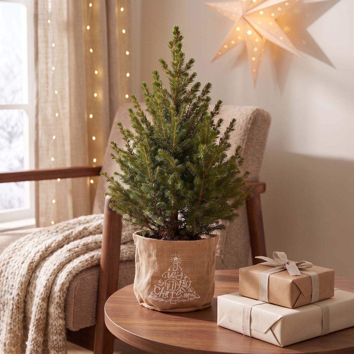 2x Picea glauca Conica - Dwarf Alberta Spruce - Green - Christmas tree - incl. jute bag - Ø17cm - ↕65cm
