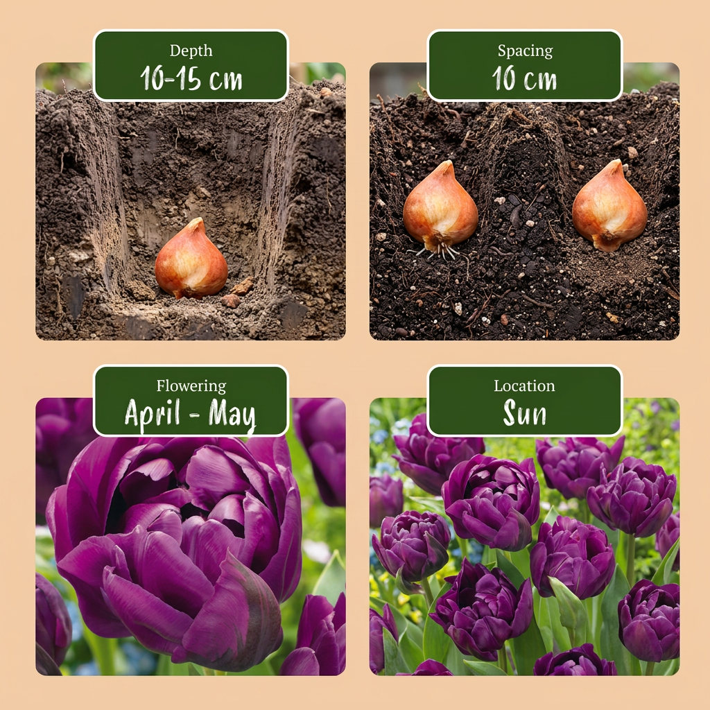 24x Tulipa Double Lilac - Dubbele lila tulp - Paars - Voorjaarsbloeier - Bolmaat 11/12