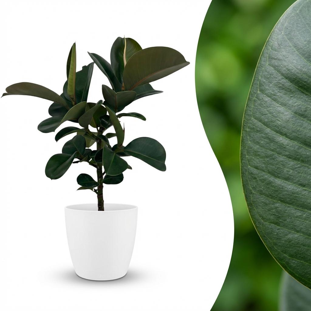 Green boutiQ - Zimmerpflanze - Gummibaum - Ficus Elastica Cloe - Grün - Pflegeleicht - 1 Pflanze - mit Topf Weiß - Topf 19cm - Höhe 65cm