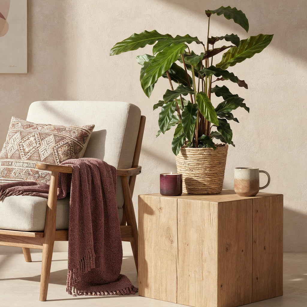 Green BoutiQ - Green is... Plantes d'intérieur - Calathea Rufibarba - Plante paon - Faible entretien - avec panier - Vert - 1 Plante - Pot 17cm - Hauteur 55-60cm