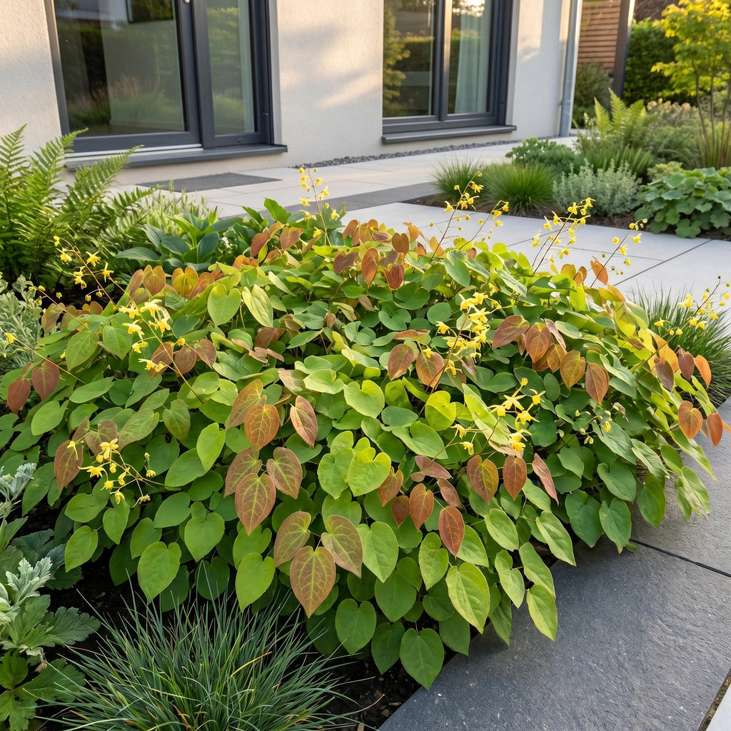 Green boutiQ - Stauden - Epimedium perralch. Frohnleiten - Elfenblume - Schatten - Gelb - 6 Pflanzen - Topf 11cm - Höhe 15-25cm