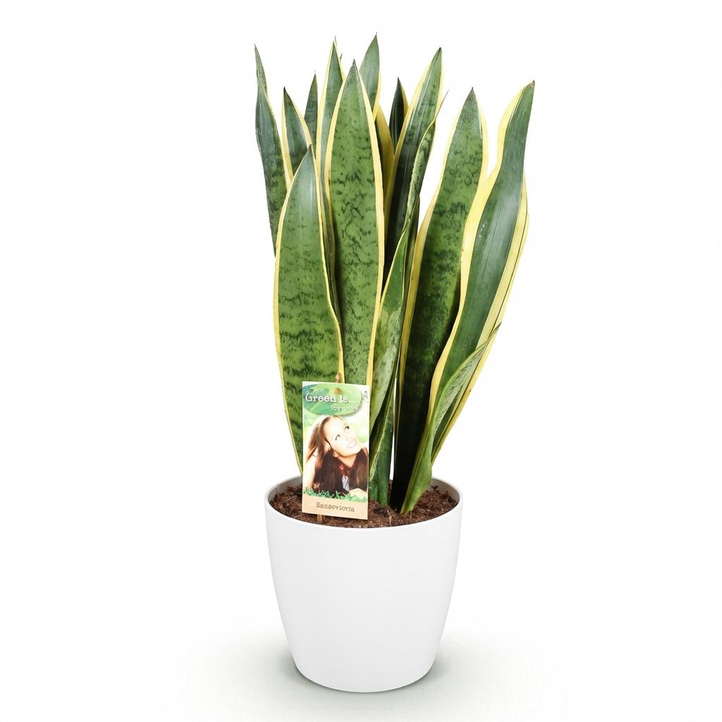 Green BoutiQ - Zimmerpflanzen - Sansevieria Laurentii - Bogenhanf - Pflegeleicht - Grün - 1 Pflanze - mit Topf Weiß - Topf 21cm - Höhe 70-80cm