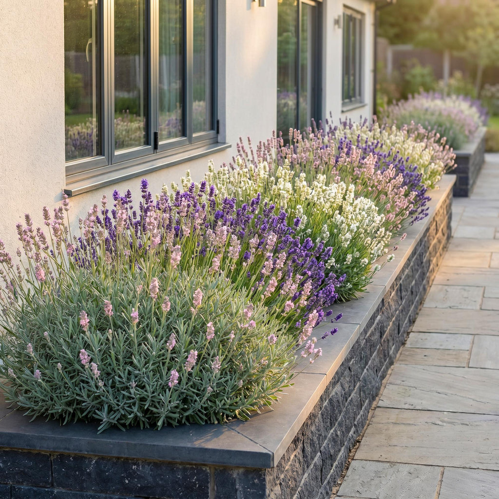 Green boutiQ - Stauden - Lavandula Tricolour - Lavendel - Duftend - Blau - Rosa - Weiß - 6 Pflanzen - Topf 11cm - Höhe 15-25cm