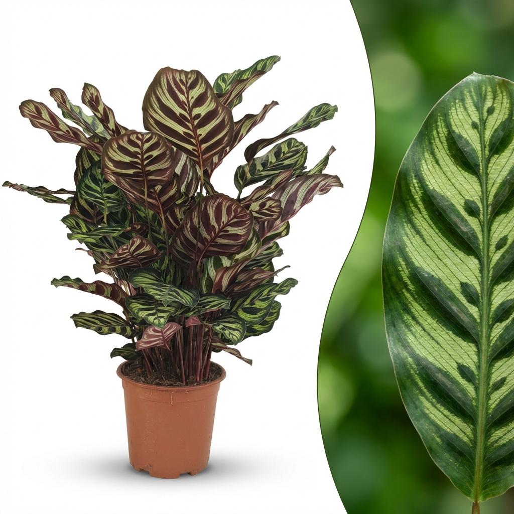 Green boutiQ - Plante d'intérieur - Plante paon - Calathea Makoyana - Vert - Entretien facile - 1 plante - Pot 19 cm - Hauteur 70 cm