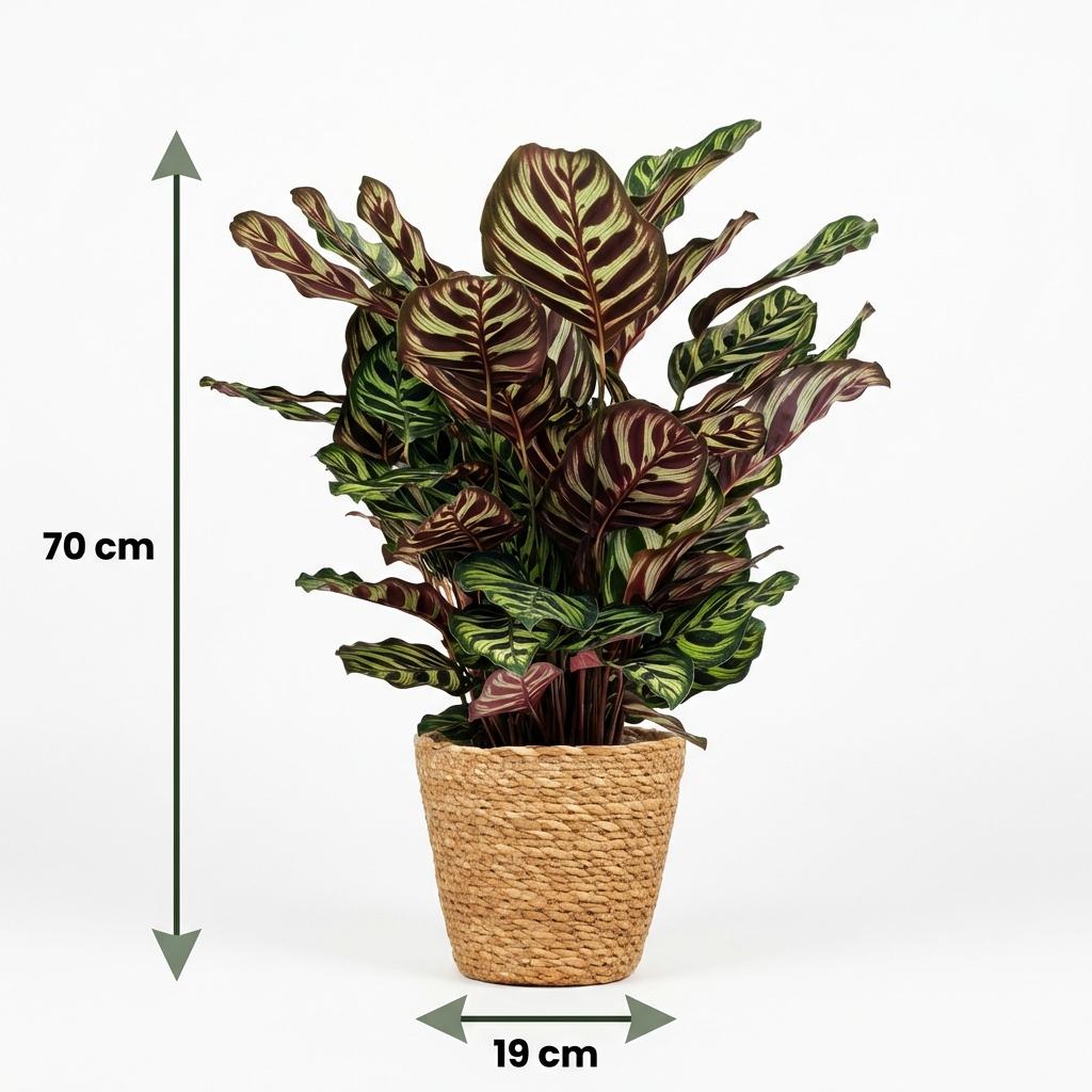 Green boutiQ - Plante d'intérieur - Plante paon - Calathea Makoyana - Vert - Entretien facile - 1 plante - avec panier - Pot 19 cm - Hauteur 70 cm
