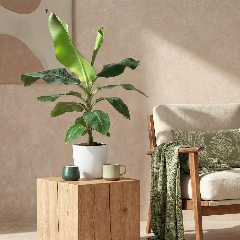 Green BoutiQ - Plantes d'intérieur - Musa acuminata Dwarf Cavendish - Bananier - Peu d'entretien - Vert - 1 plante - avec pot blanc - Pot 21 cm - Hauteur 70-75 cm