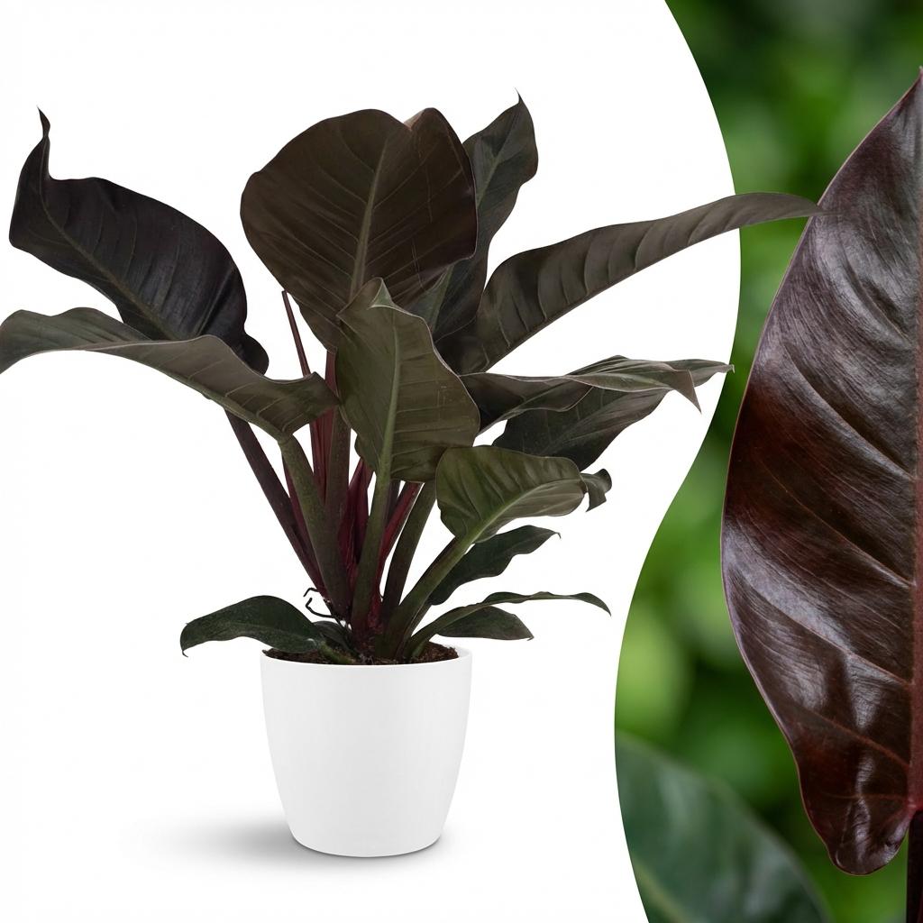 Green boutiQ - Plante d'intérieur - Philodendron - Philodendron Imperial Red - Rouge - Entretien facile - 1 plante - avec pot blanc - Pot 19 cm - Hauteur 60 cm