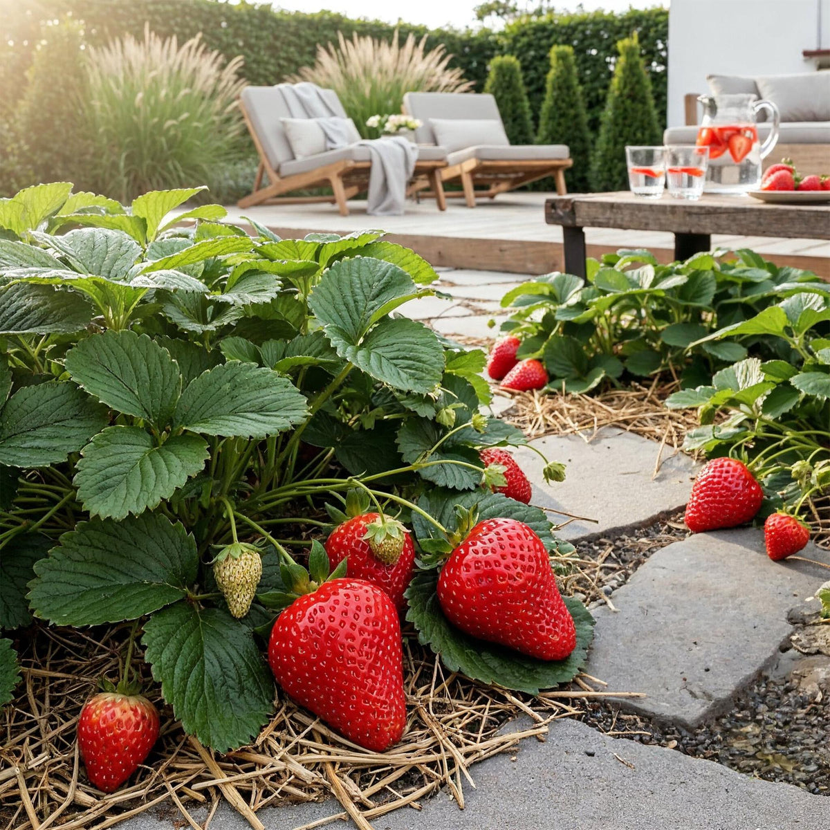 Green boutiQ - Plants fruitiers - Fraisier - Fragaria Maxim - Rustique - 3 plantes - Pot 9 cm - Fraise rouge