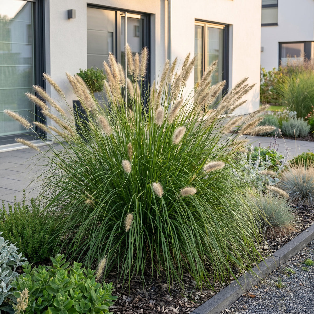 Green boutiQ - Grasses - Pennisetum alop. Hameln - Fountain Grass - With Plume - Green - 12 Plants - Pot 11cm - Height 15-25cm
