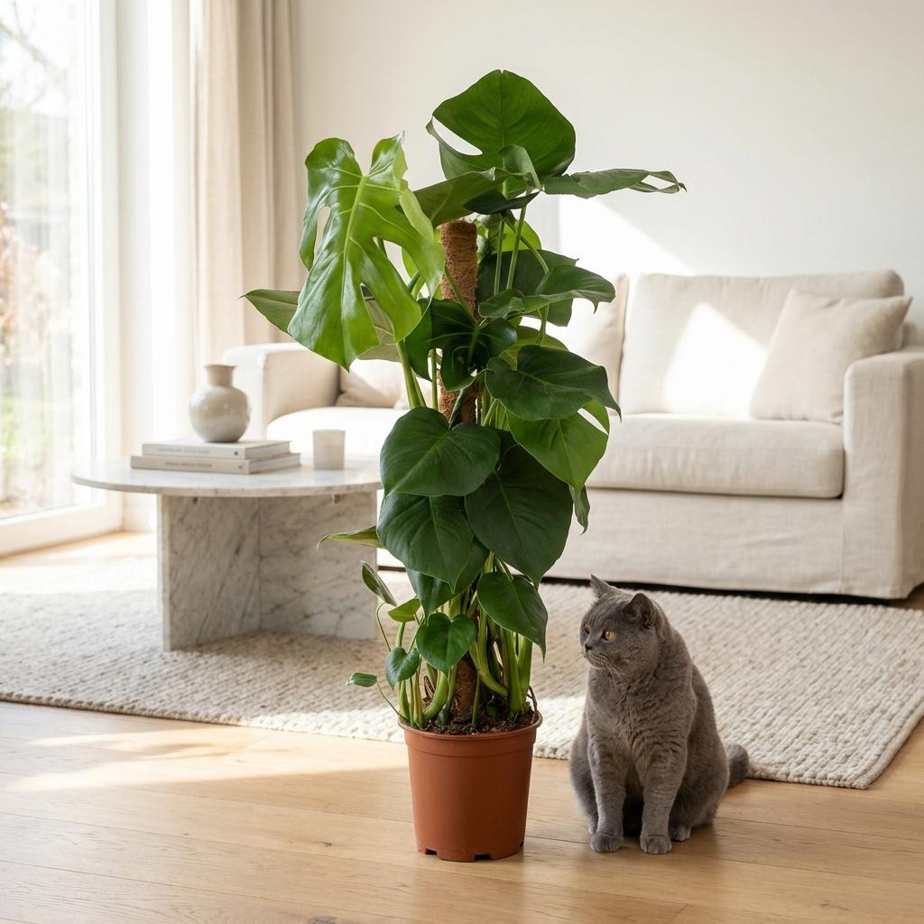 Green boutiQ - Plante d'intérieur - Monstera Deliciosa tuteur en mousse - Vert - Peu d'entretien - 1 plante - Pot 19cm - Hauteur 90cm