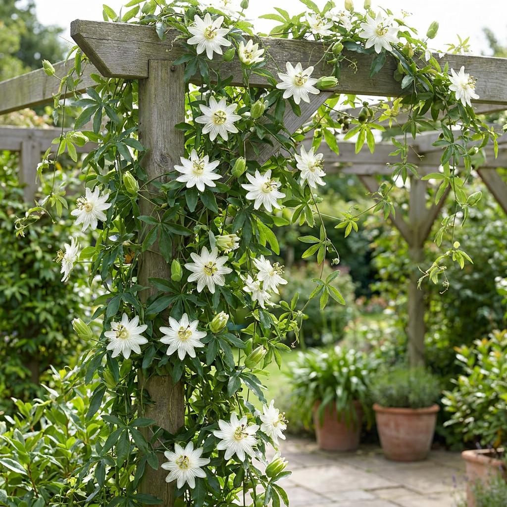 6x Passiflora ca. 'Constance Elliott' - Constance Elliott passionflower - White - Climber - Ø9cm - ↕35cm