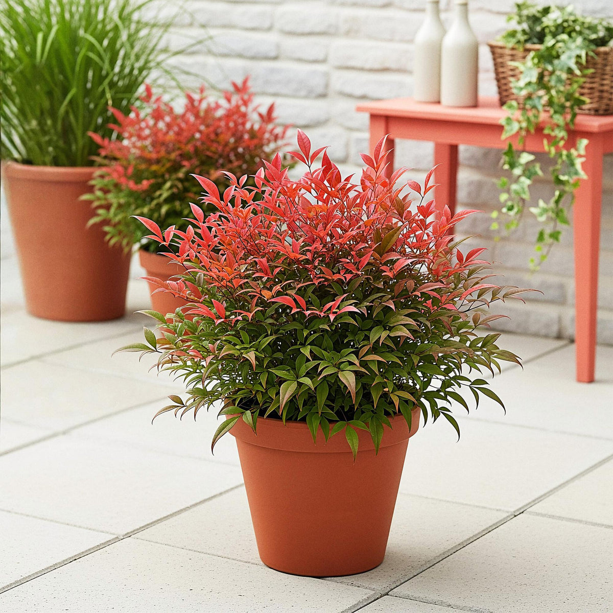Green boutiQ - Plante de jardin - Nandina Obsessed - Rouge - 1 plante - Persistant - Peu d'entretien - Pot 17 cm Hauteur 45 cm