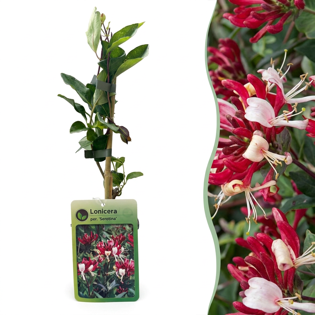 6x Lonicera per. 'Serotina' - Late Dutch honeysuckle - Purple - Yellow - Climber - Ø9cm - ↕35cm