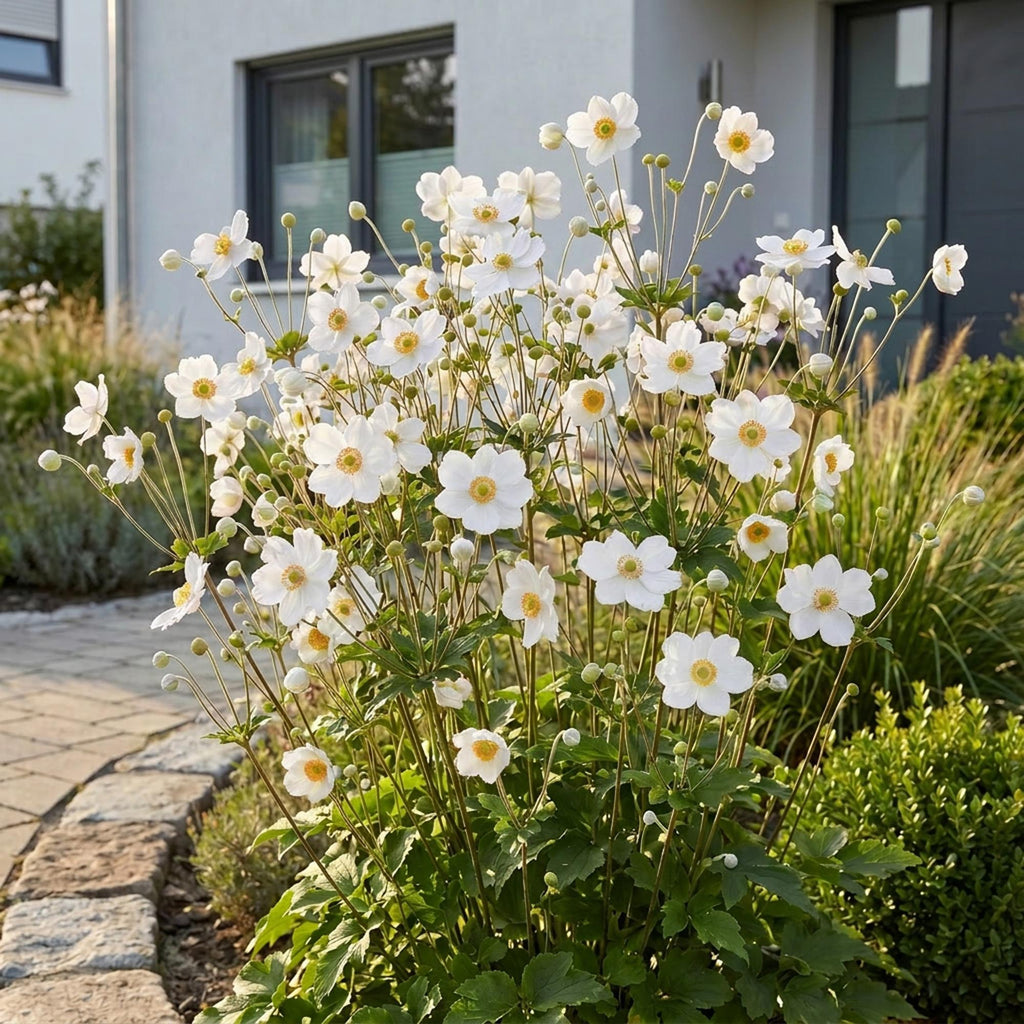 Green boutiQ - Stauden - Anemone hybr. Hon. Jobert - Herbstanemone - Schatten - Weiß - 24 Pflanzen - Topf 11cm - Höhe 15-25cm