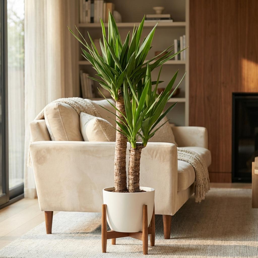 Green boutiQ - Plante d'intérieur - Yucca - Yucca Elephantipes - Vert - Entretien facile - 1 plante - avec pot gris - Pot 21cm - Hauteur 80 - 90cm