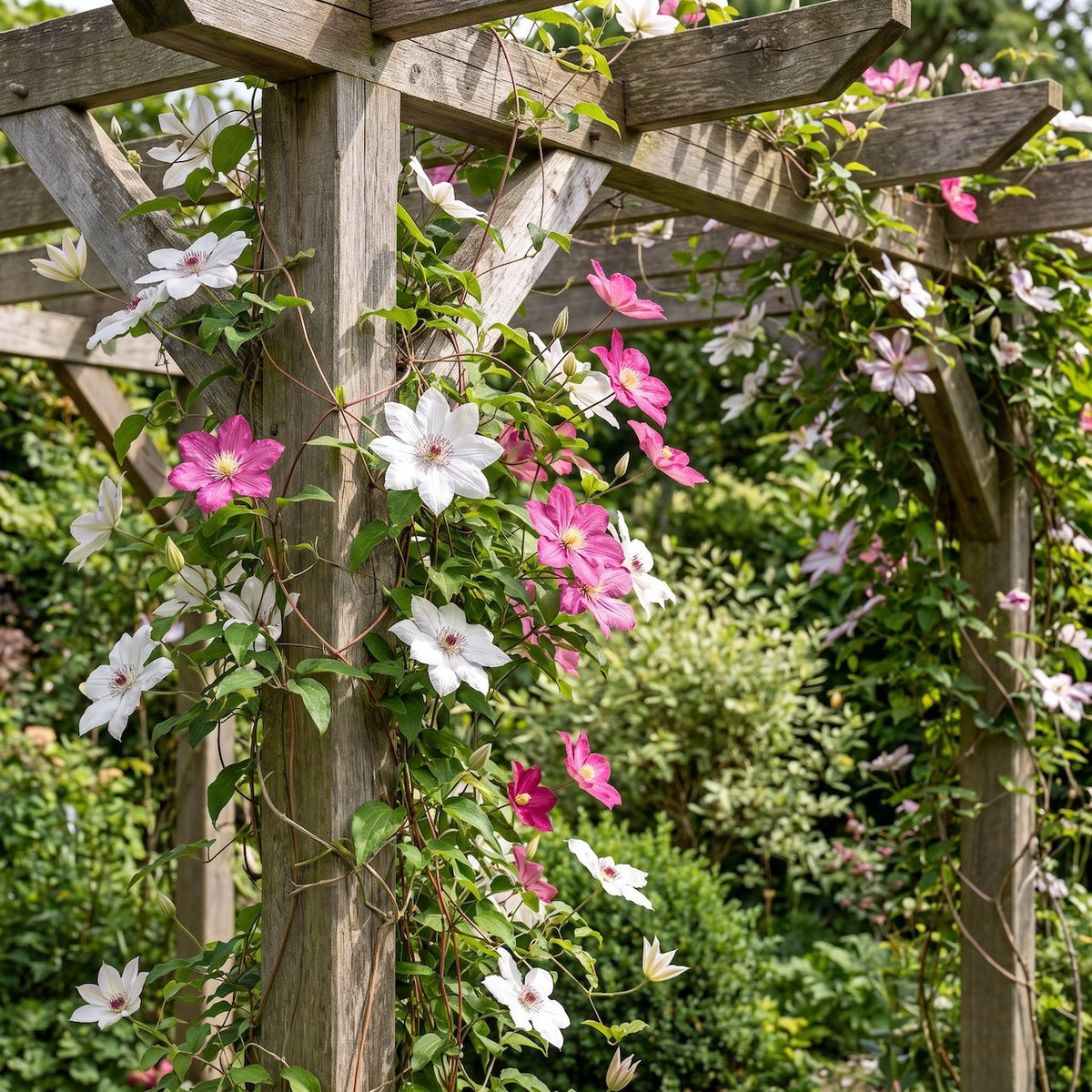 4x Clematis Duo Pink & White - Bosrank - Wit - Roze - Klimplant - Ø9cm - ↕35cm