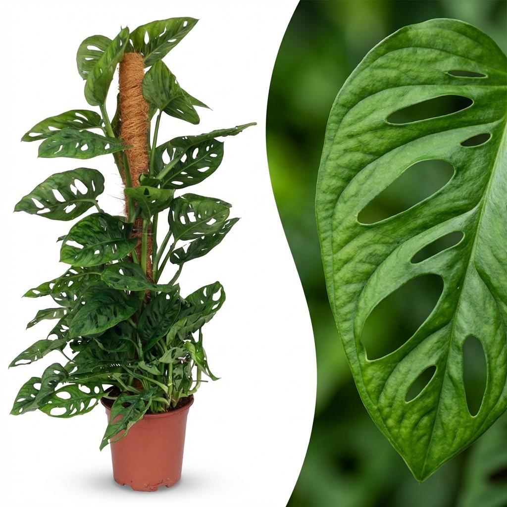 Green boutiQ - Plante d'intérieur - Monkey Mask - Monstera Adansonii sur tuteur - Vert - Entretien facile - 1 plante - Pot 19cm - Hauteur 90cm