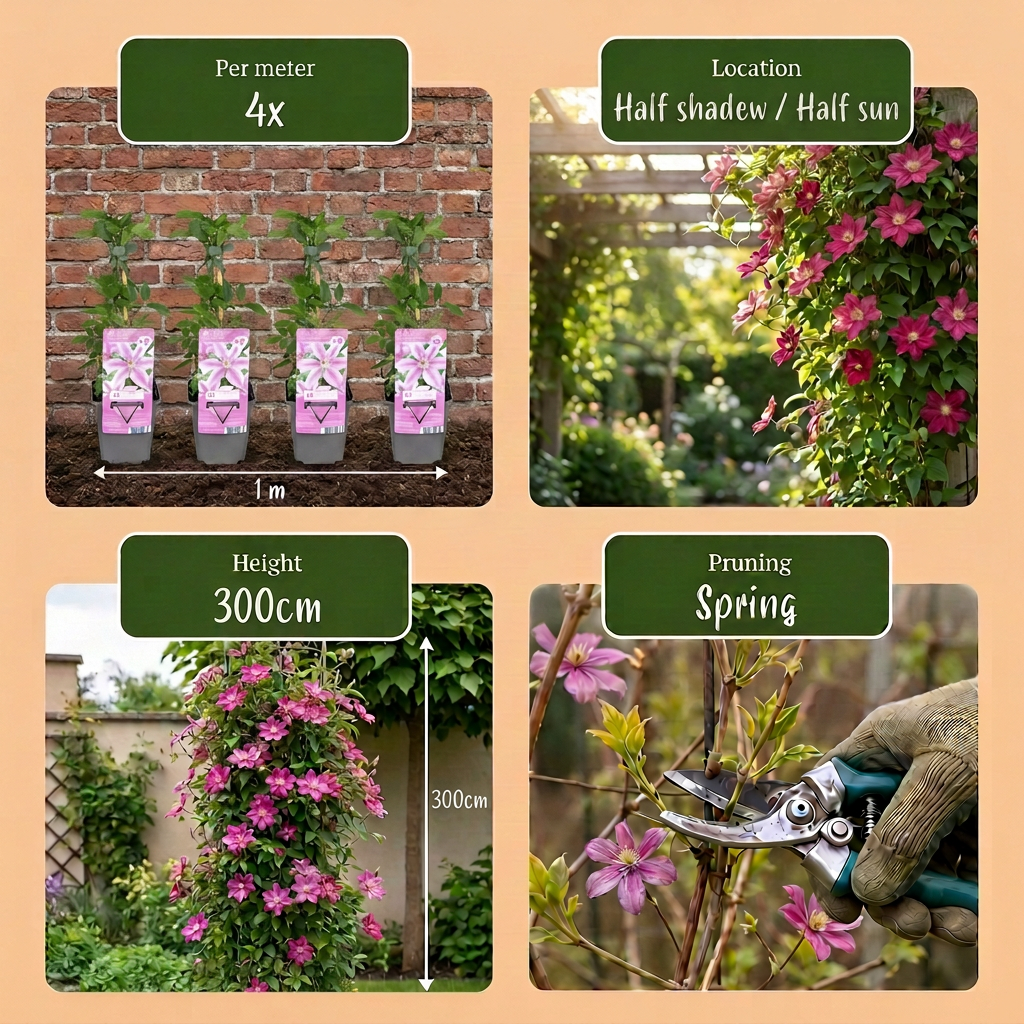 Clematis Nelly Moser - Bosrank Nelly Moser - Wit - Roze - Klimplant - Ø9cm - ↕35cm