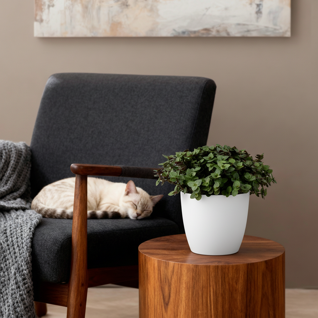 Green boutiQ - Plante d'intérieur - Callisia repens - Herbe à chat - Sans danger pour les animaux - Vert - 1 plante - avec pot blanc - Pot 12 cm - Hauteur 17-20 cm