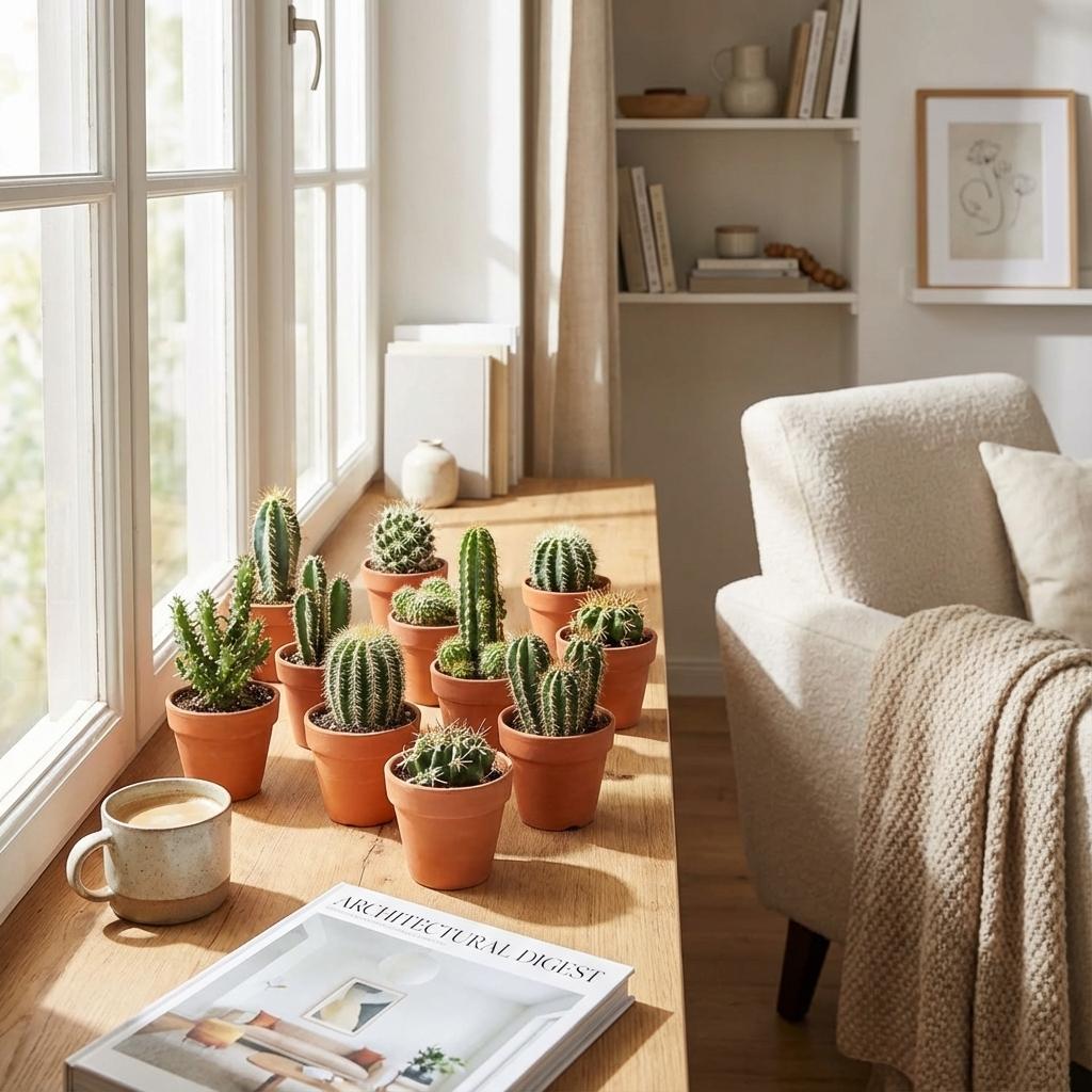 Mini Cactus Mix - 9 Pièces - Ø 8,1 cm - Hauteur : 5-10 cm - Pots en Terre Cuite