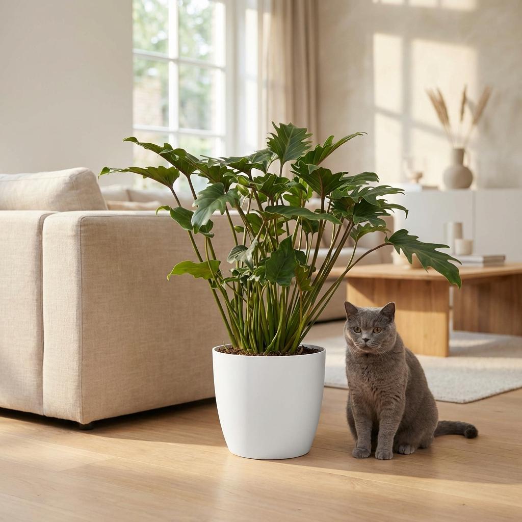 Green boutiQ - Plante d'intérieur - Philodendron - Philodendron Xanadu - Vert - Entretien facile - 1 plante - avec pot blanc - Pot 19cm - Hauteur 60cm