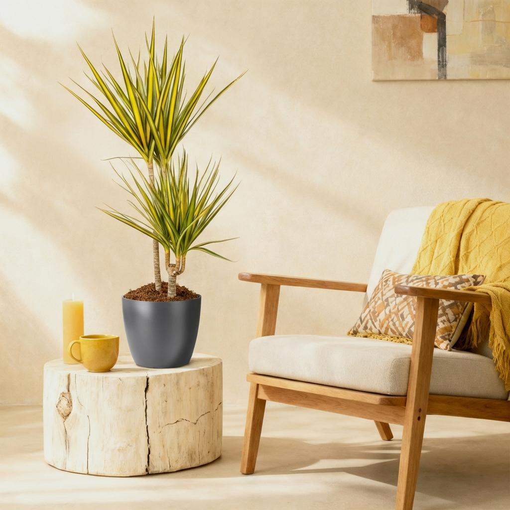 Green BoutiQ - Plantes d'intérieur - Dracaena Sunray - Dragonnier - Peu d'entretien - Vert - 1 plante - avec pot gris - Pot 21 cm - Hauteur 90-100 cm
