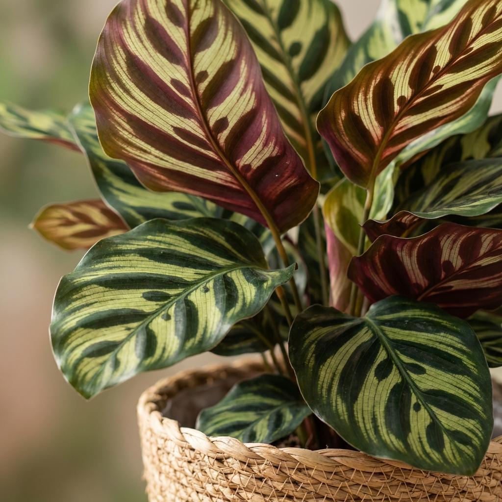 Green boutiQ - Plante d'intérieur - Plante paon - Calathea Makoyana - Vert - Entretien facile - 1 plante - avec panier - Pot 19 cm - Hauteur 70 cm