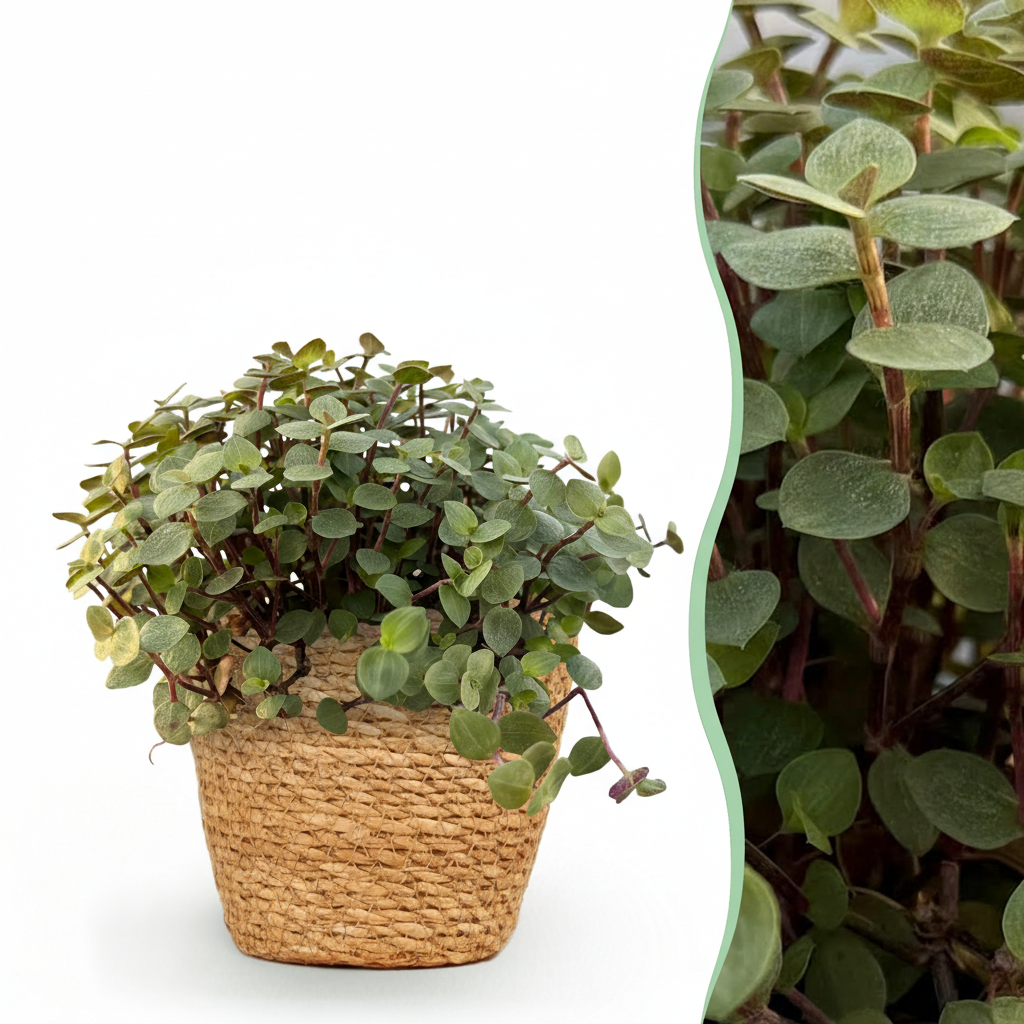 Green boutiQ - Plante d'intérieur - Callisia repens - Herbe à chat - Sans danger pour les animaux - Vert - 1 plante - avec panier - Pot 12cm - Hauteur 17-20cm