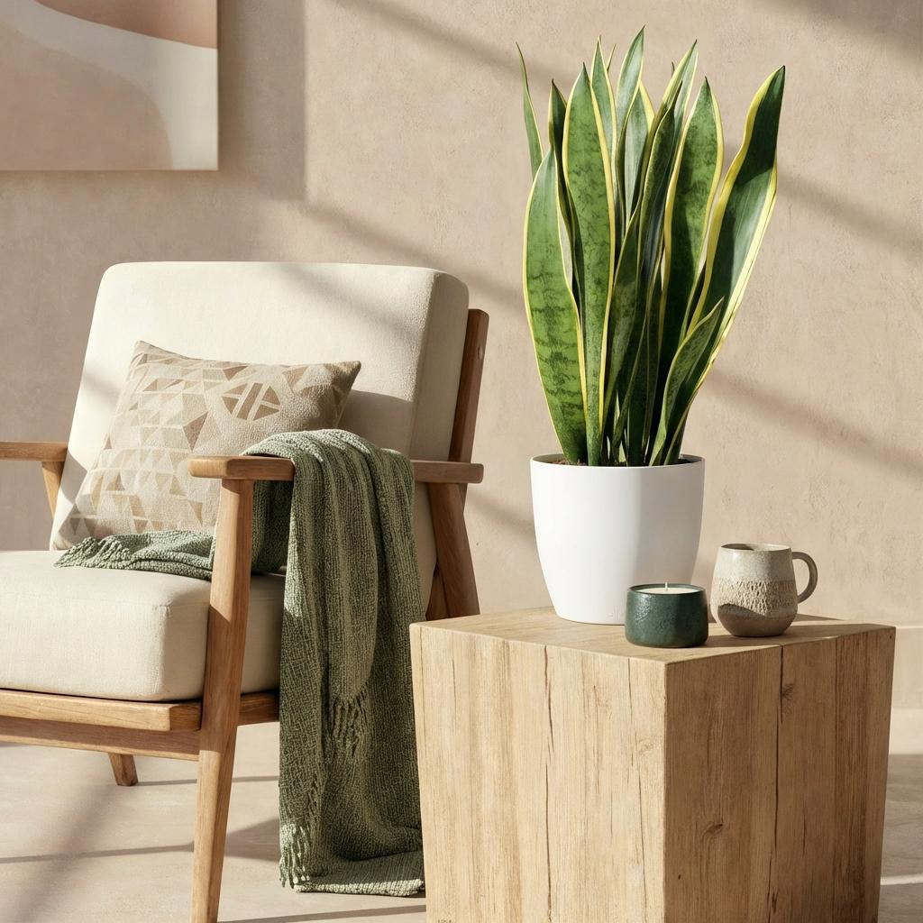 Green BoutiQ - Zimmerpflanzen - Sansevieria Laurentii - Bogenhanf - Pflegeleicht - Grün - 1 Pflanze - mit Topf Weiß - Topf 21cm - Höhe 70-80cm