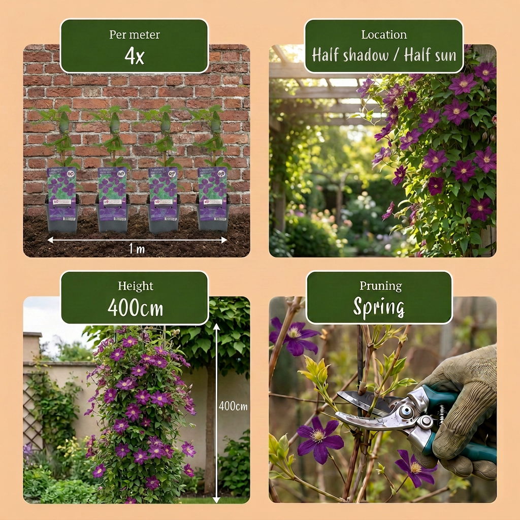6x Clematis Viticella Polish Spirit - Bosrank - Paars - Klimplant - Ø9cm - ↕35cm