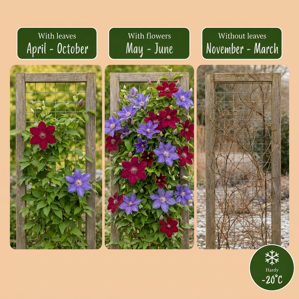 6x Clematis Duo Blue & Red - Bosrank Duo Blauw & Rood - Blauw - Rood - Klimplant - Ø9cm - ↕35cm