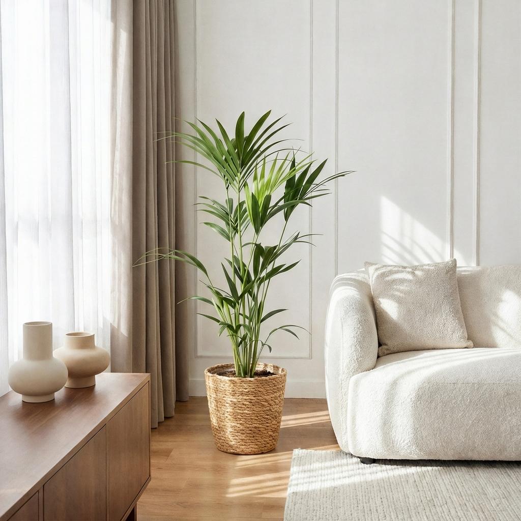 Green boutiQ - Plante d'intérieur - Howea Forsteriana - Palmier Kentia - Peu d'entretien - Vert - 1 Plante - avec Panier - Pot 21cm - Hauteur 120-130cm