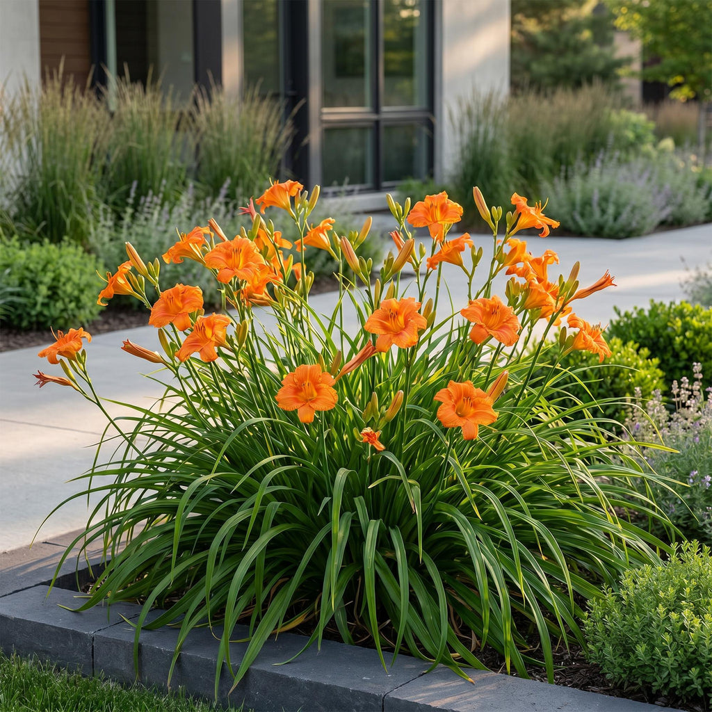 Green boutiQ - Stauden - Hemerocallis Mauna Loa - Taglilie - Bienen- und Schmetterlingsmagnet - Orange - 24 Pflanzen - 11 cm Topf - Höhe 15-25 cm