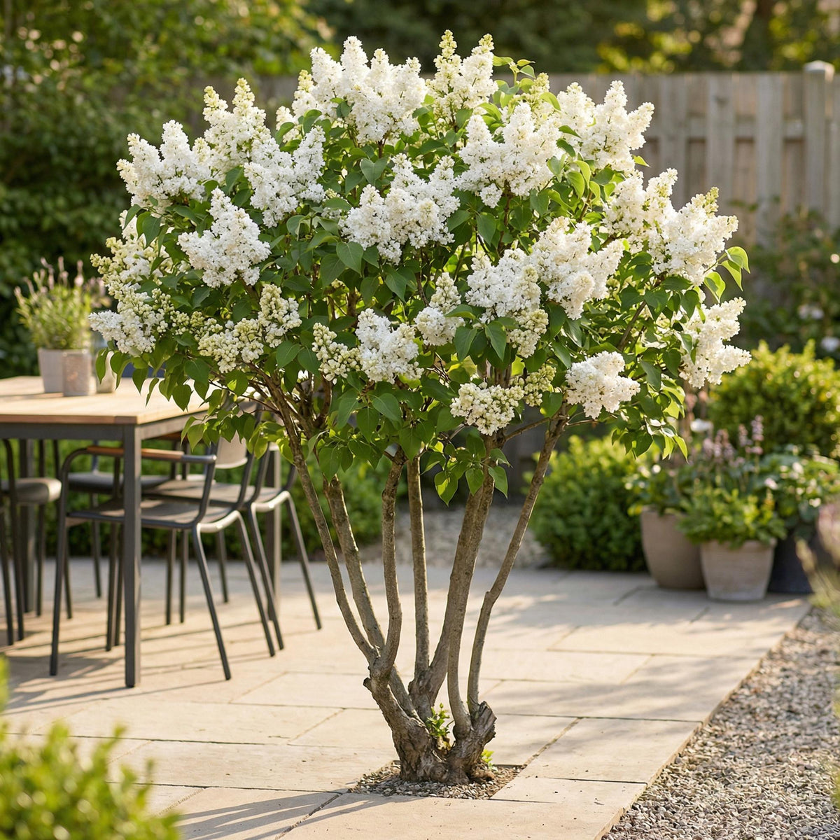 Green boutiQ - Plante de jardin - Syringa vulgaris mme Lemoine - Lilas commun - Rustique - Blanc - 1 Plante - Pot 17cm - Hauteur 45cm