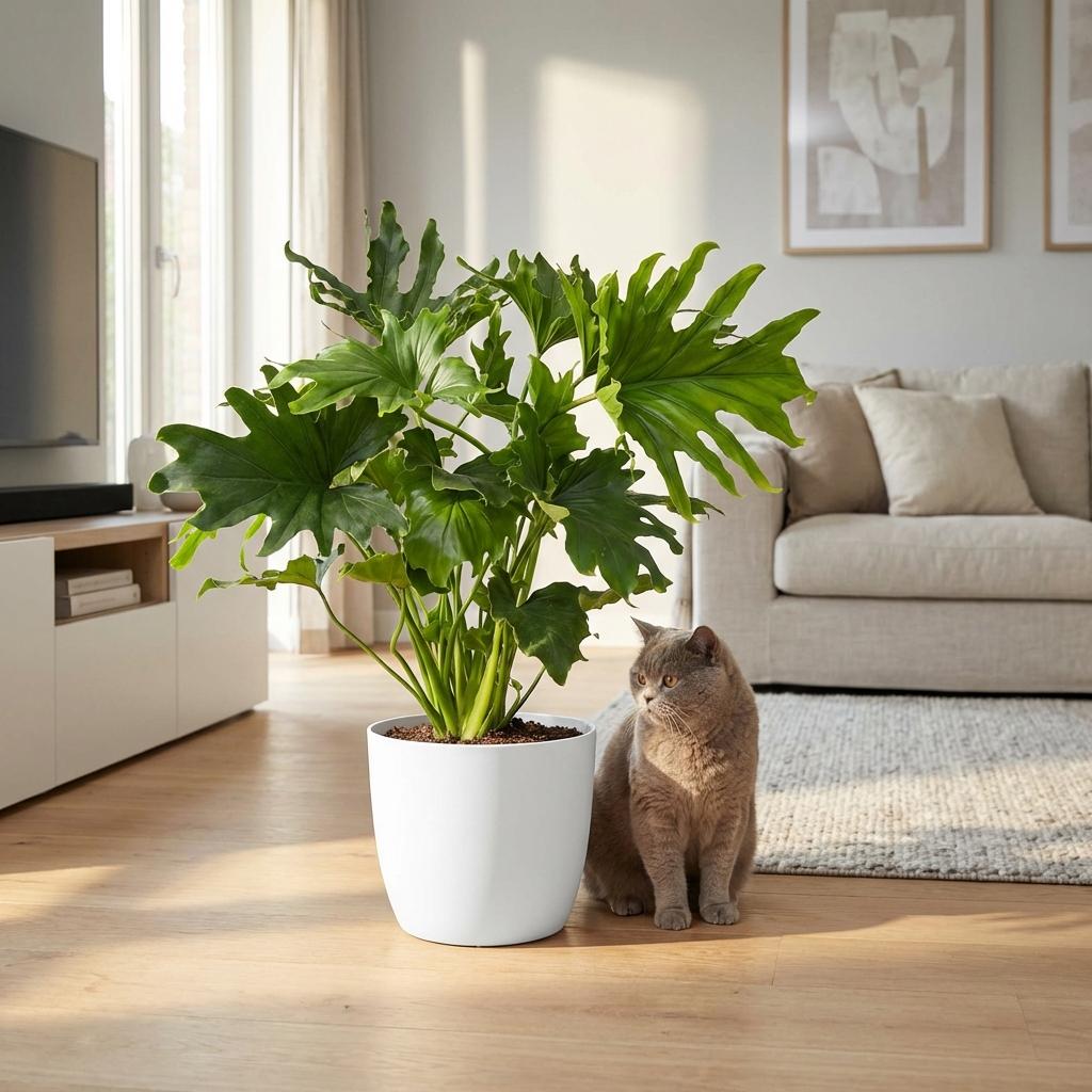 Green boutiQ - Plante d'intérieur - Philodendron - Philodendron Lickety split - Vert - Entretien facile - 1 plante - avec pot blanc - Pot 19cm - Hauteur 70cm