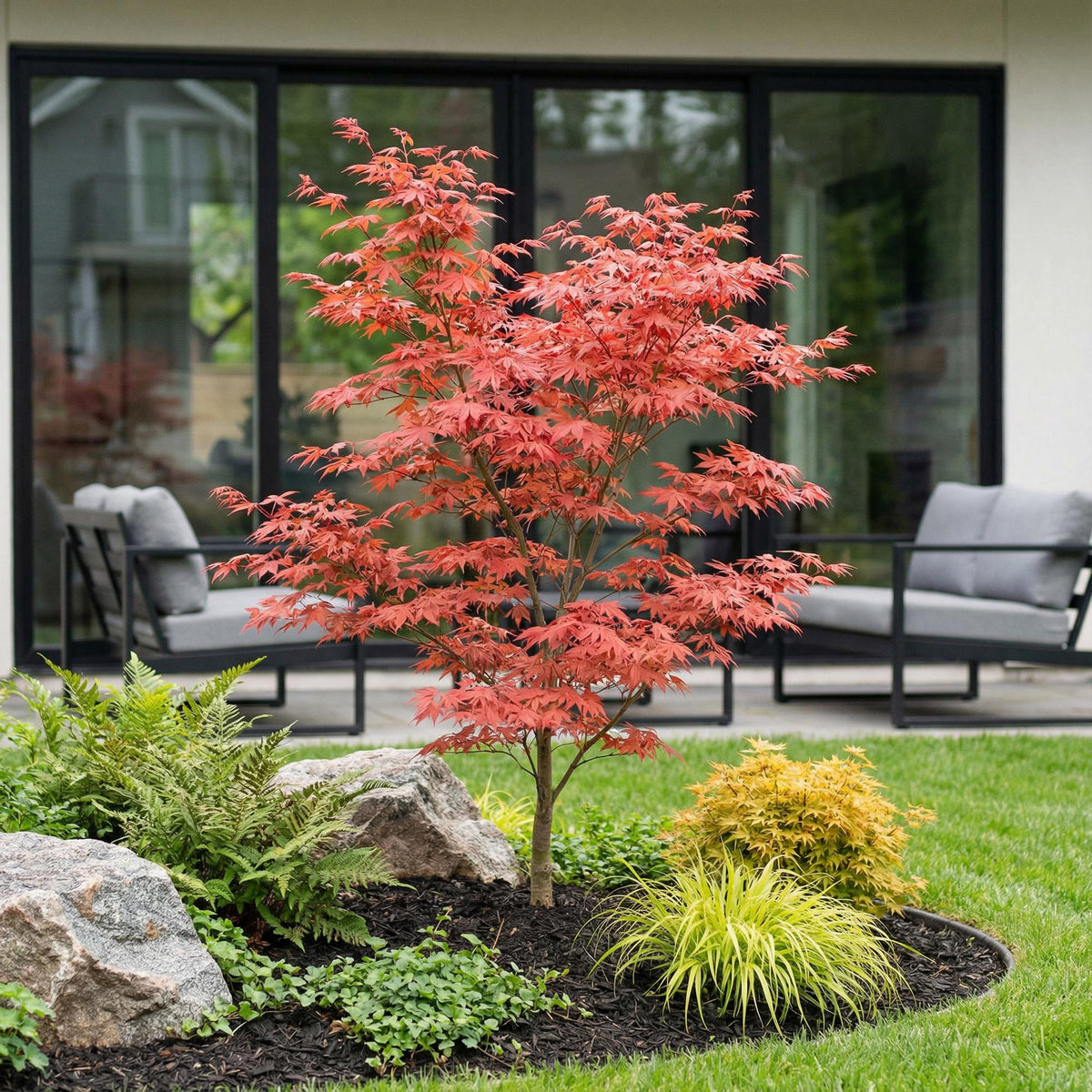 Green boutiQ - Plante de jardin - Acer palmatum Atropurpureum - Érable du Japon - Caduc - Violet - 1 - Pot 26cm - Hauteur 90cm