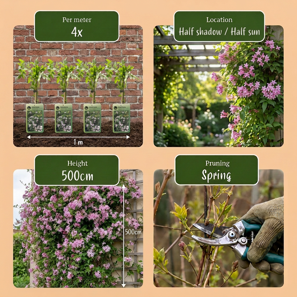 4x Jasminum stephanense - Stephan's jasmine - Pink - Climber - Ø9cm - ↕35cm