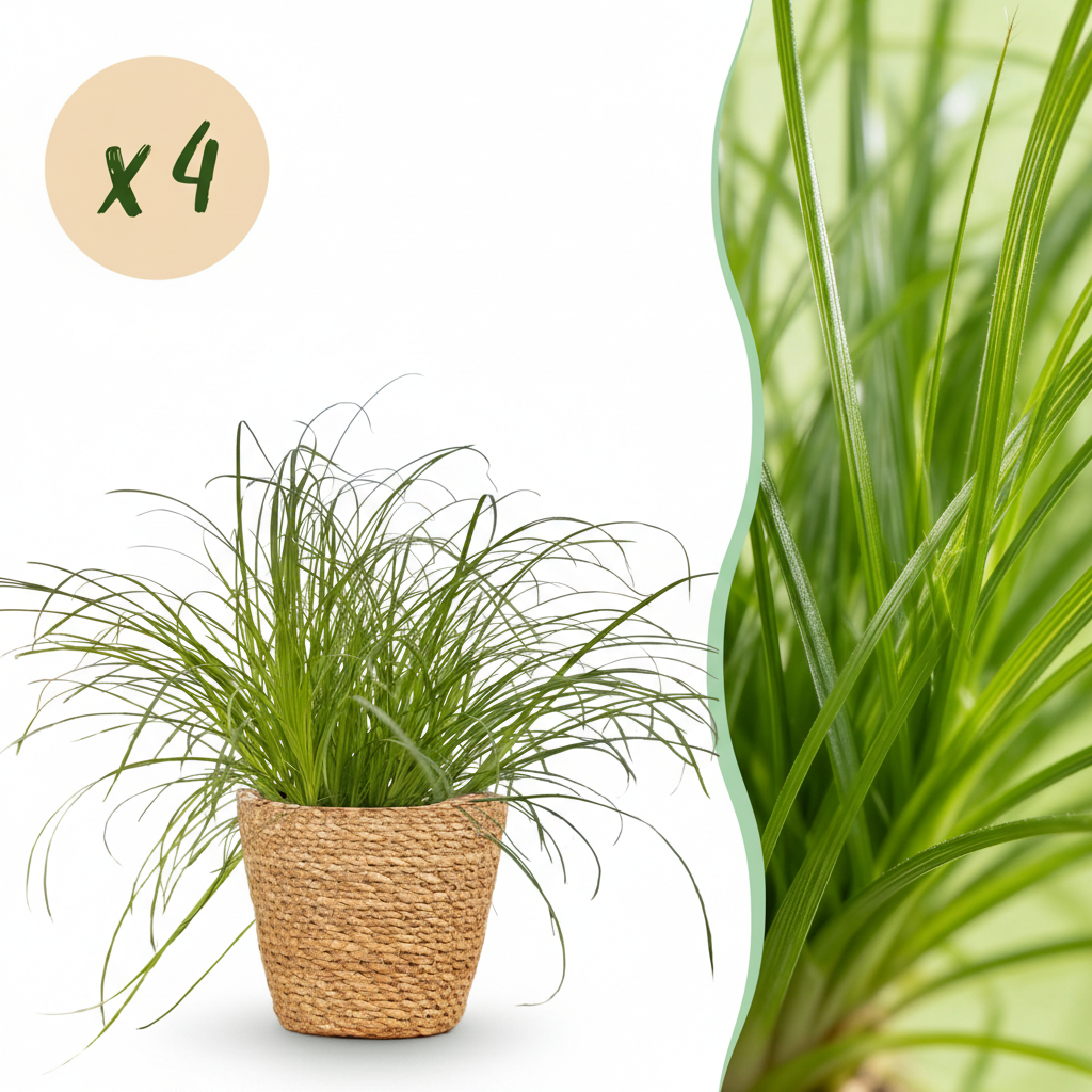 Green boutiQ - Plante d'intérieur - Cyperus alternifolius Zumula - Herbe à chat - Plante adaptée aux animaux de compagnie - Vert - 4 plantes - avec panier - Pot 12 cm - Hauteur 20 cm