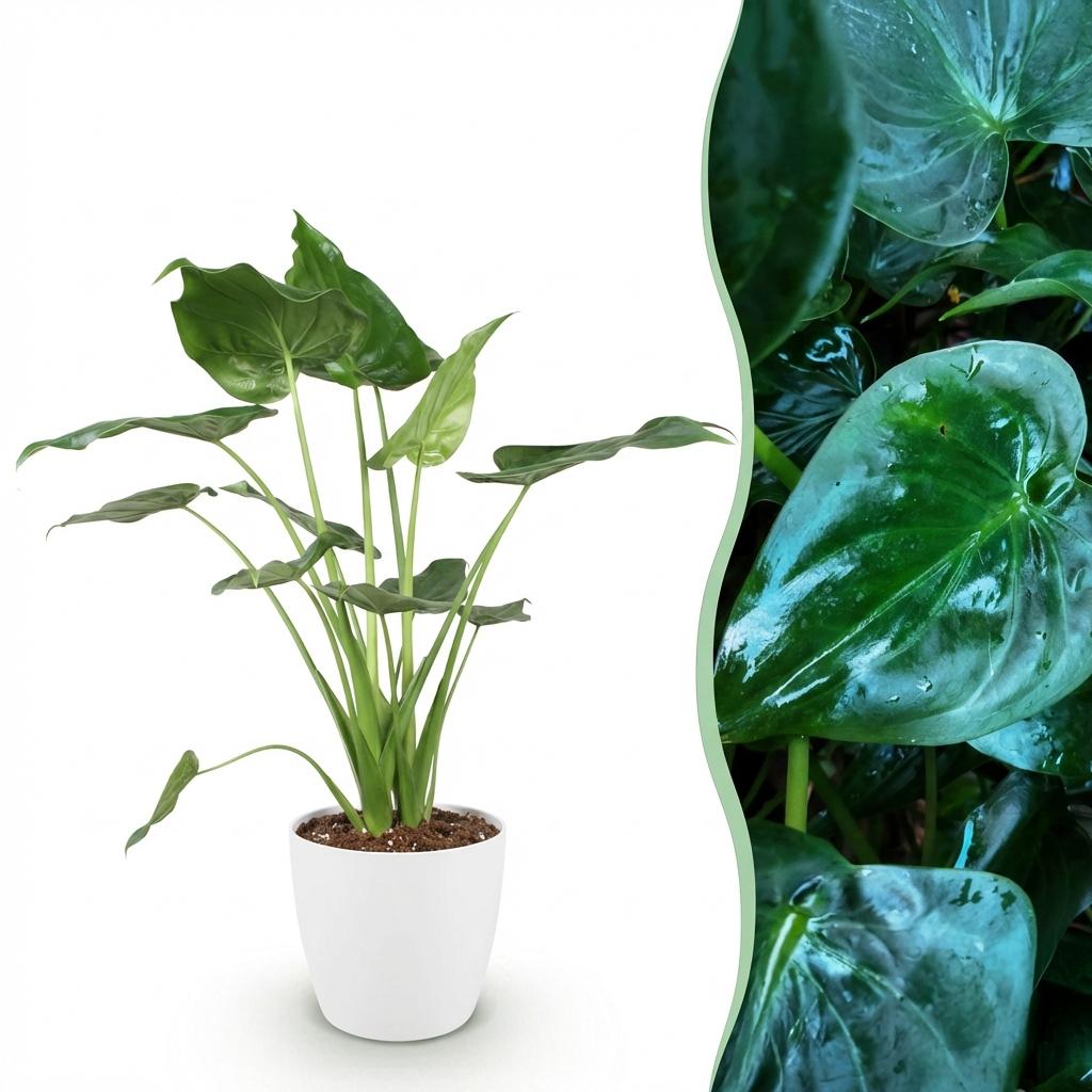 Green BoutiQ - Plantes d'intérieur - Alocasia Cucullata - Main de Bouddha - Faible entretien - Vert - 1 Plante - avec Pot Blanc - Pot 21cm - Hauteur 65-70cm