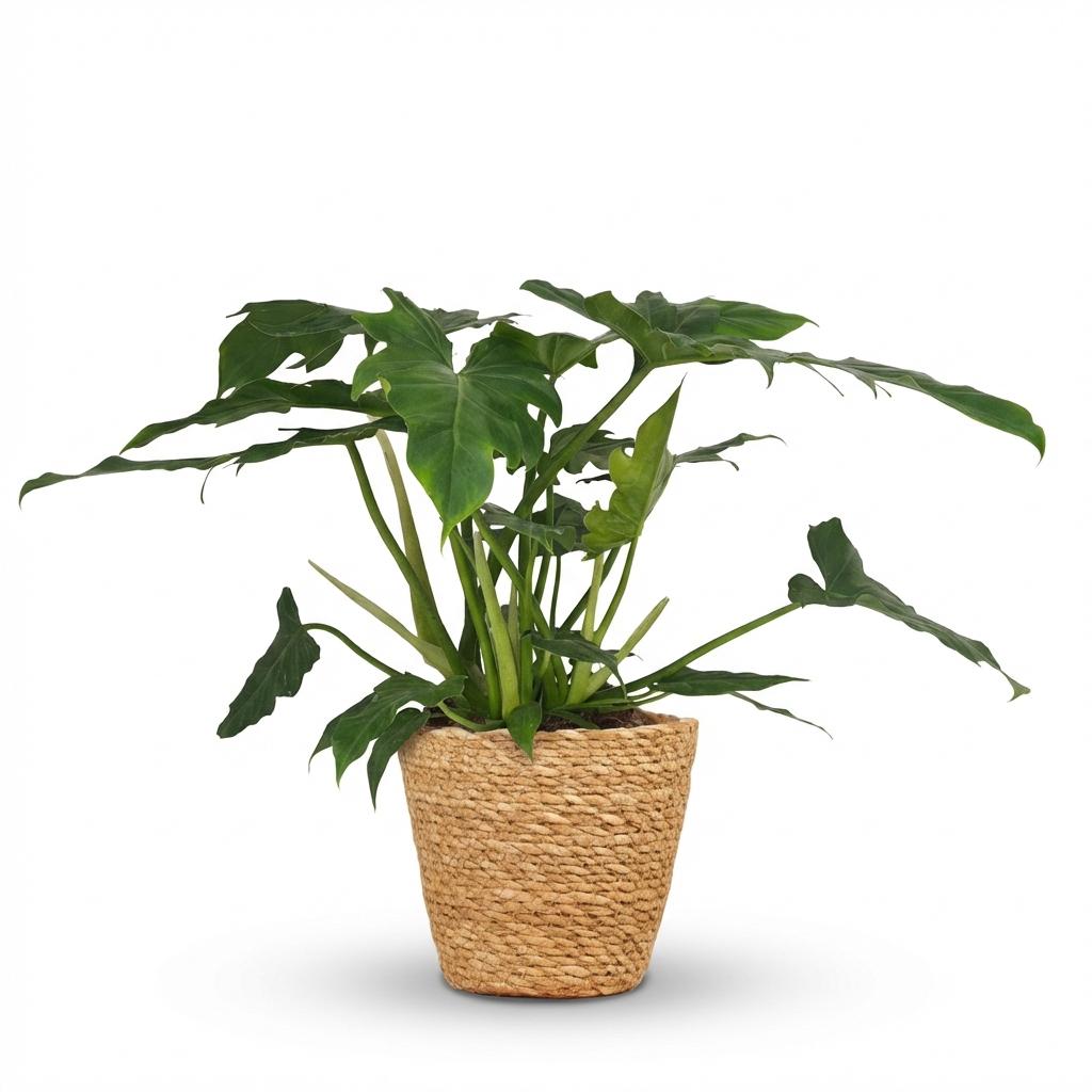 Green boutiQ - Plante d'intérieur - Philodendron - Philodendron Lacerum - Vert - Peu d'entretien - 1 plante - avec panier - Pot 19cm - Hauteur 65cm