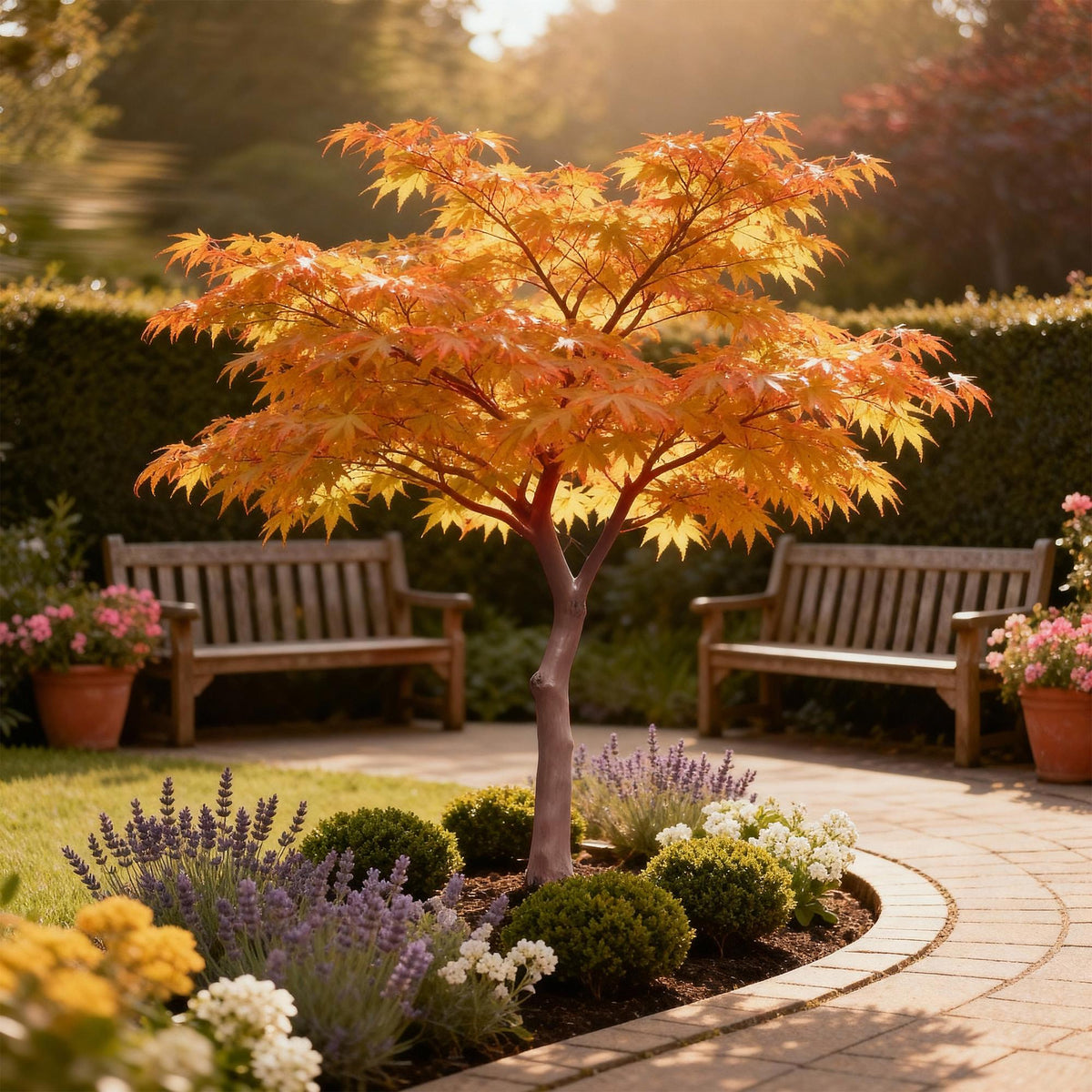Green boutiQ - Plante de jardin - Acer palmatum Sangokaku - Vert - 3 Plantes - Caduc - Entretien facile - Pot 12cm Hauteur 35cm